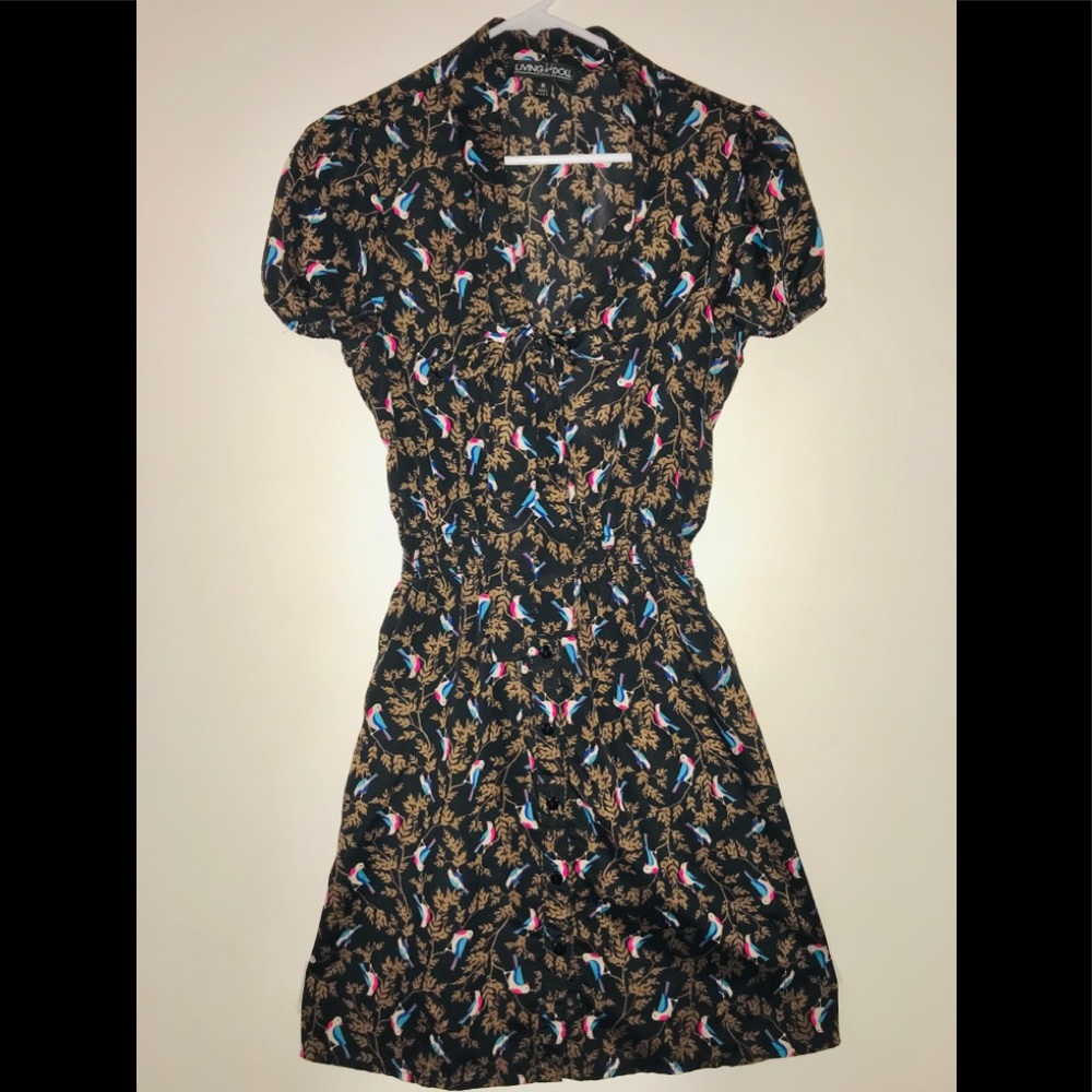 Bird Pattern Flowy Dress by Living Doll